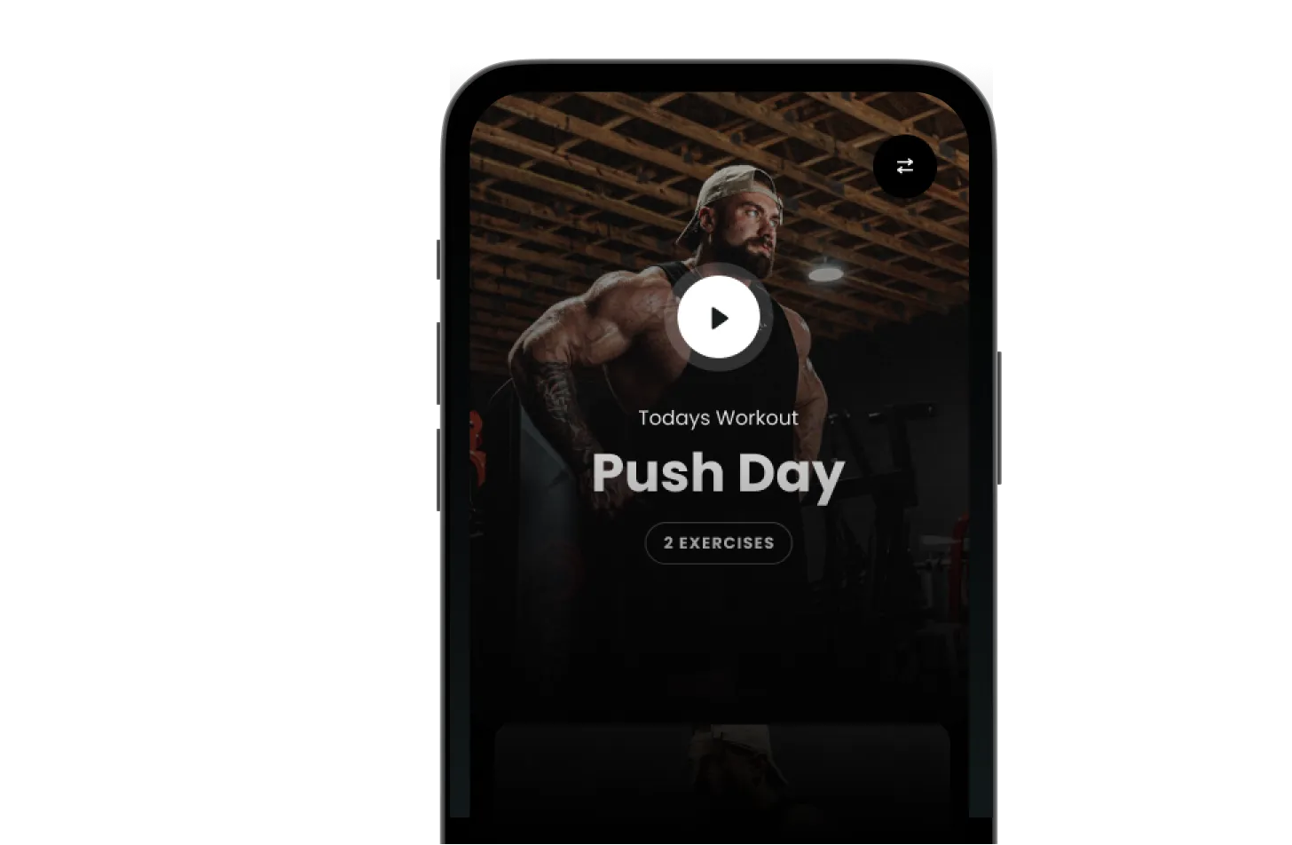 a phone mockup with floating icons and a body builder on side